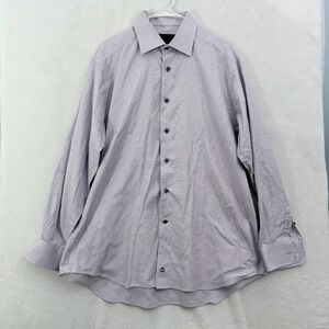 David Donahue Dress Shirt Mens 17 34/35 Purple Plaid Business Casual